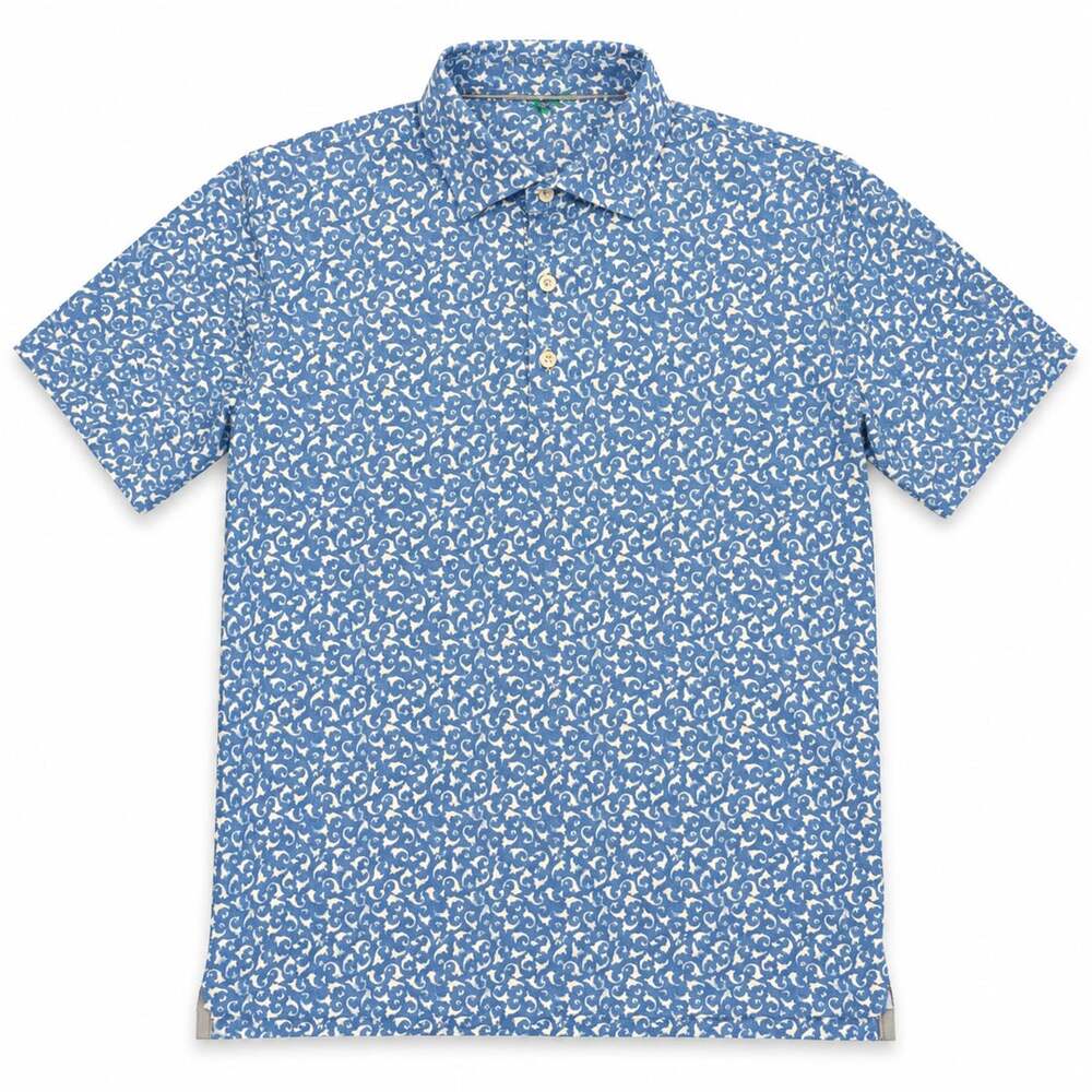 johnnie-O Performance Blue and White Floral Print Polo Shirt